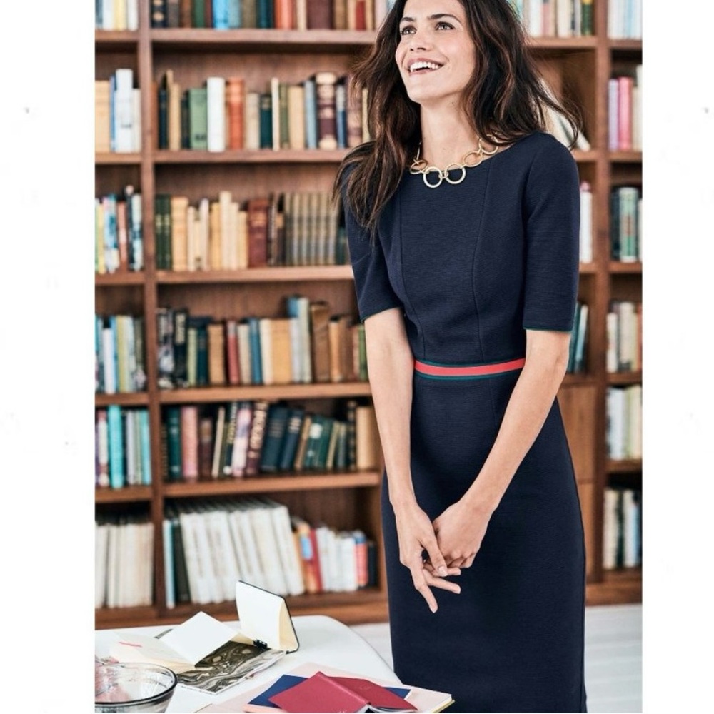 Boden Kaia Ottoman Navy Sheath Dress with Striped Waist Size 6L